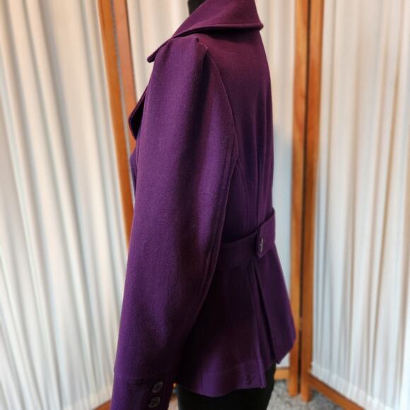 Guess Wool Blend Double Breasted Pea Coat Deep Purple Size Medium - Picture 5 of 16